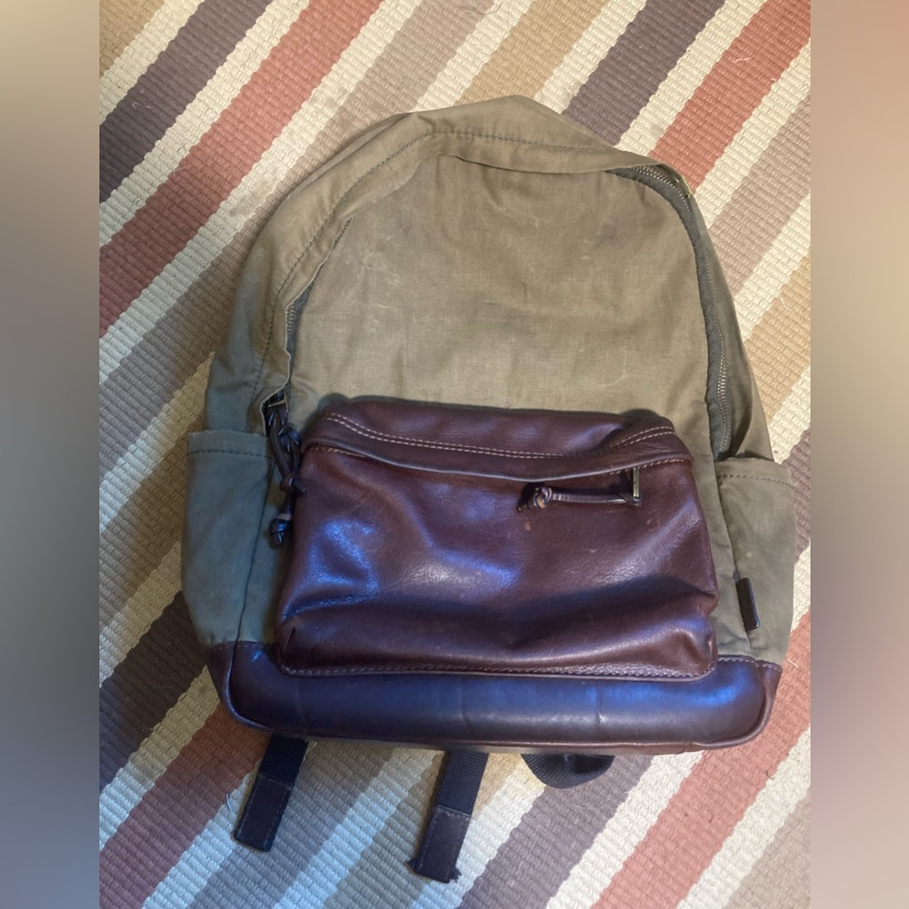 Fossil Sawyer waxed canvas and leather backpack